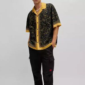 HUGO BOSS Cotton Short Sleeve Button Shirt Holy Allee Black NWT Sz M, L, XXL